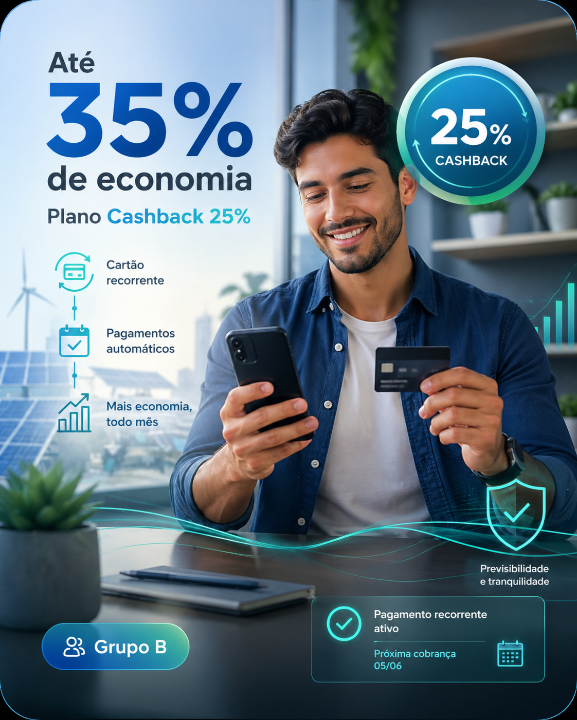 Plano Grupo B recorrente Cashback 25%